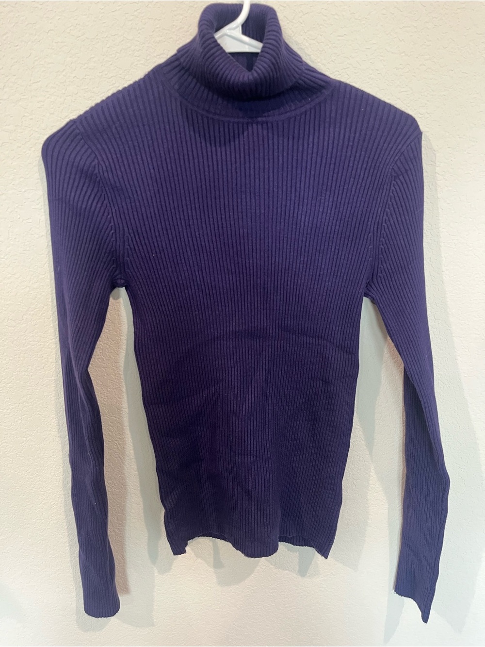 Express Ribbed Turtleneck Long Sleeve Top - Purple